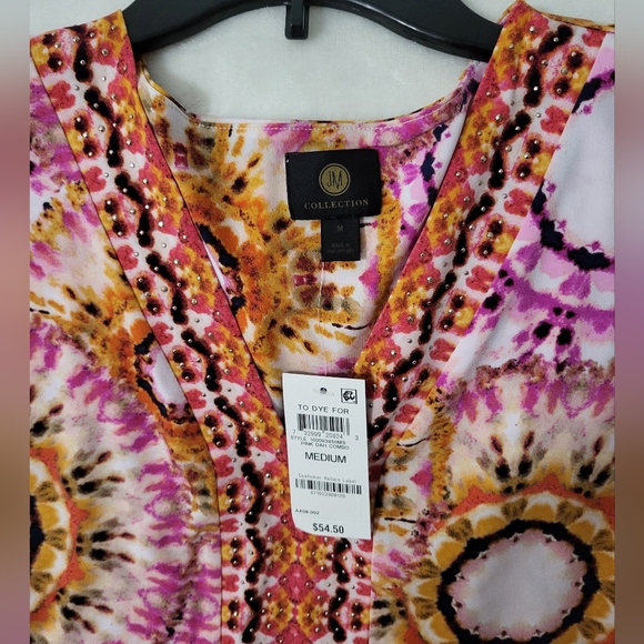 JM Collection Pink and Orange Patterned Blouse - Picture 2 of 8